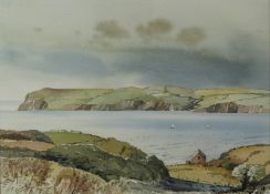 E John watercolour seascape estuary view with headland beyond, signed bottom right, 24 x 33cm,