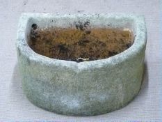 D end reconstructed stone trough, W53 x D44 x H5cm together with a terracotta bowl