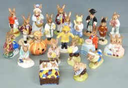 Twenty Royal Doulton Bunnykins figures including William, Halloween, Tom, Brownie, Billie and Buntie