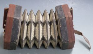 Lachenal Anglo concertina with 20 bone keys, wooden fretworked ends and five-fold bellows, serial no
