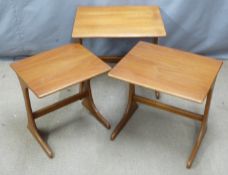 G Plan style retro / mid century modern teak nest of three tables, W56 x D44.5 x H50cm