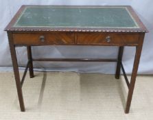 Leather inset twin drawer hall table / desk, W91 x D52 x H73cm