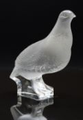Lalique frosted and clear glass grouse model 11610 signed Lalique France and with original labels to