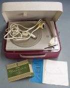 Phillips record player model type AG 2355/22, c1950s, in burgundy and grey Rexine finish, in