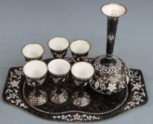 Four pieces of 19th/20thC Persian enamelled ware including two pedestal bowls, largest H7.5cm,