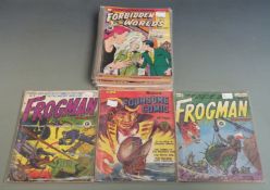 Thirteen various British comic books including Foursome Comic, Frogman, Forbidden Worlds, Mystic,