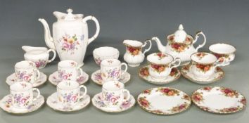 Royal Crown Derby teaware decorated in the Posies pattern and Royal Albert Old Country Roses tea for