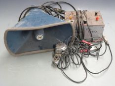 A vintage PA system including retro Reslo type VMC microphone, megaphone/horn speaker by Eagles