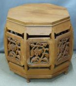 A Chinese elm carved table/ seat, diameter 72 x H59cm