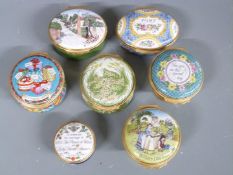 Seven Halcyon Days enamel boxes including Bermuda Heritage Series, Christmas 1995, Mother's Day 1982