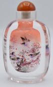Chinese reverse painted glass scent bottle decorated with birds and foliage, H9cm