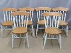 Set of six beech dining chairs with painted legs and backs