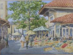 Victor Coverley-Price (1901-1988) watercolour of a continental market scene, signed and dated 1976