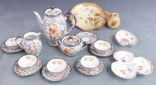 Royal Worcester blush ivory pierced dish and jug, Dresden dishes, continental tea ware, tallest 18cm