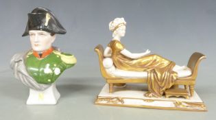 Continental bust of Napoleon and a reclining figure, tallest 12cm