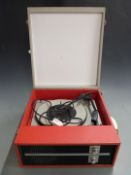 1960s Fidelity record player in grey and red and grey Rexine finish