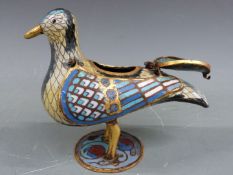 Chinese cloisonné inkwell in the form of a duck, H14cm