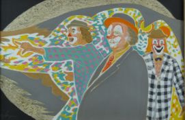 Oliver Heywood (1920-1992) oil on canvas Three Clowns, Robert's Brother's Circus 1975, 40 x 59cm.