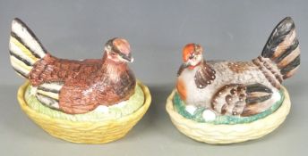 A pair of figural hen egg crocks, height 15cm