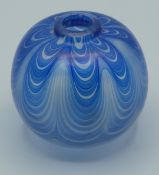 Sanders Wallace glass vase of globular form with blue iridescent trailed decoration over clear