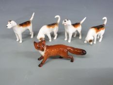 Beswick huntsman, fox and hounds, tallest 22cm