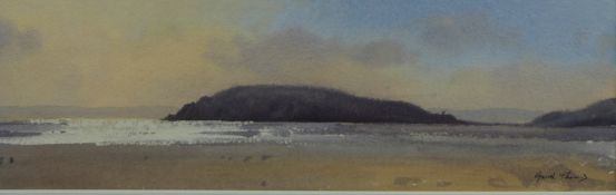 Gareth Thomas, watercolour 'Evening, Burry Holms' Gower, Wales beach scene, signed bottom right,