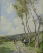 William Tatton Winter RBA (1855-1928) watercolour drover with cattle, entitled to mount  'near