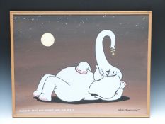 Will Spencer (1921-2002) acrylic on board 'Reclining nude with harvest moon and grape', signed lower