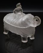 Portieux France frosted glass covered casket in the form of an Indian boy riding an elephant