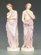 A pair of Belleek figurines Meditation and Affection, the standing female figures both in flowing
