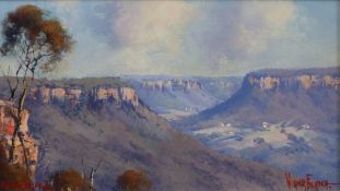 Werner Filipich oil or acrylic on board, Australian landscape Megalong Valley, Katoomba, signed