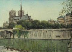 A Lambert, French oil on canvas Notre Dame and the river Seine, signed lower left, 23 x 31cm