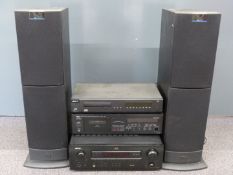 Denon DRA-700 AEDAB tuner amp together with a Yamaha stereo cassette deck KX-530 and an Arcam