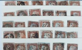 Two stockcards of GB 1841 1d red brown stamps