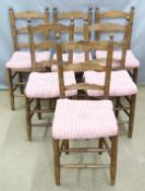 Six French ladderback rush seated dining chairs