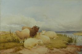 Thomas Sidney Cooper (1803-1903) watercolour sheep on a salt marsh, signed and dated 1863 lower