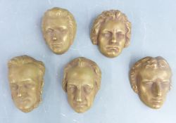Five wall plaques depicting famous composers, Czechoslovakian, probably Royal Dux, H9cm