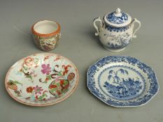 19thC Chinese ceramics including a blue and white export plate, twin-handled tureen etc, tallest