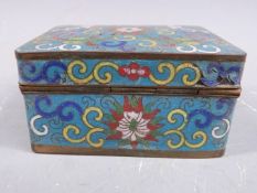 A 19thC Chinese cloisonné lidded box on blue ground, W8.5 x D6.5 x H4cm