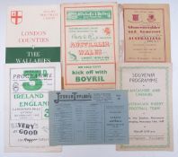 Six 1947 Rugby programmes including Australia v Cambridge University, Wales, Gloucestershire &