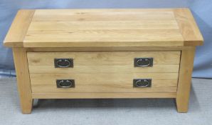 Contemporary low light oak drawer unit with single drawer disguised as three, W100 x D40 x H48cm