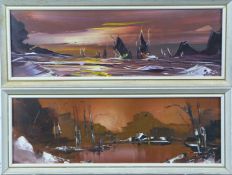 Pair of George R Deakins (1911-1982) acrylic on board maritime scenes, both signed and dated 72,