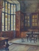 C A Channer watercolour interior of Cheltenham Ladies College, signed lower right, 18 x 16cm