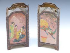 A pair of Huntley & Palmers biscuit tins, each in the form of a folding Japanese screen stamped '