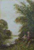 Fred Hines (1875-1928) pair of watercolours with figures watching ducks and swans on a river, both