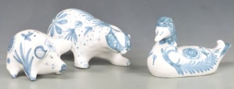 David Sharpe for Rye pottery badger, duck and pig money box, largest L36cm