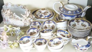 19thC porcelain tea and dinner ware decorated with pastoral scenes and two German figural dishes,