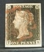 An 1840 1d black TB 4 wide margins, light red Maltese Cross cancellation