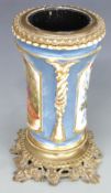 A 19thC style vase with metal / ormolu mounts, decorated with ladies in a garden setting and with