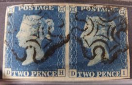 1840 2d blue. A pair DH & DI with black Maltese Cross cancellations and 4 margins